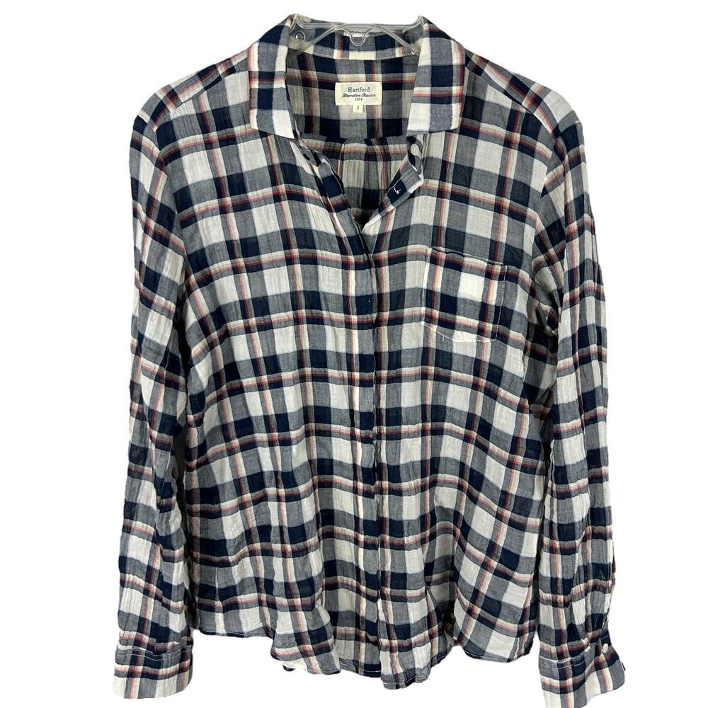 Hartford Plaid Long Sleeve Collared Americana Cotton Button Front Shirt M